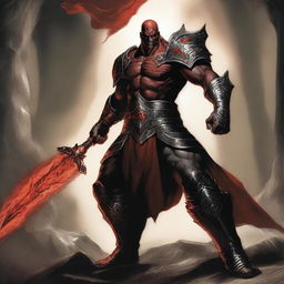 The fantasy god of glory and war called Kain is a formidable warrior, with a muscular build and a fierce countenance