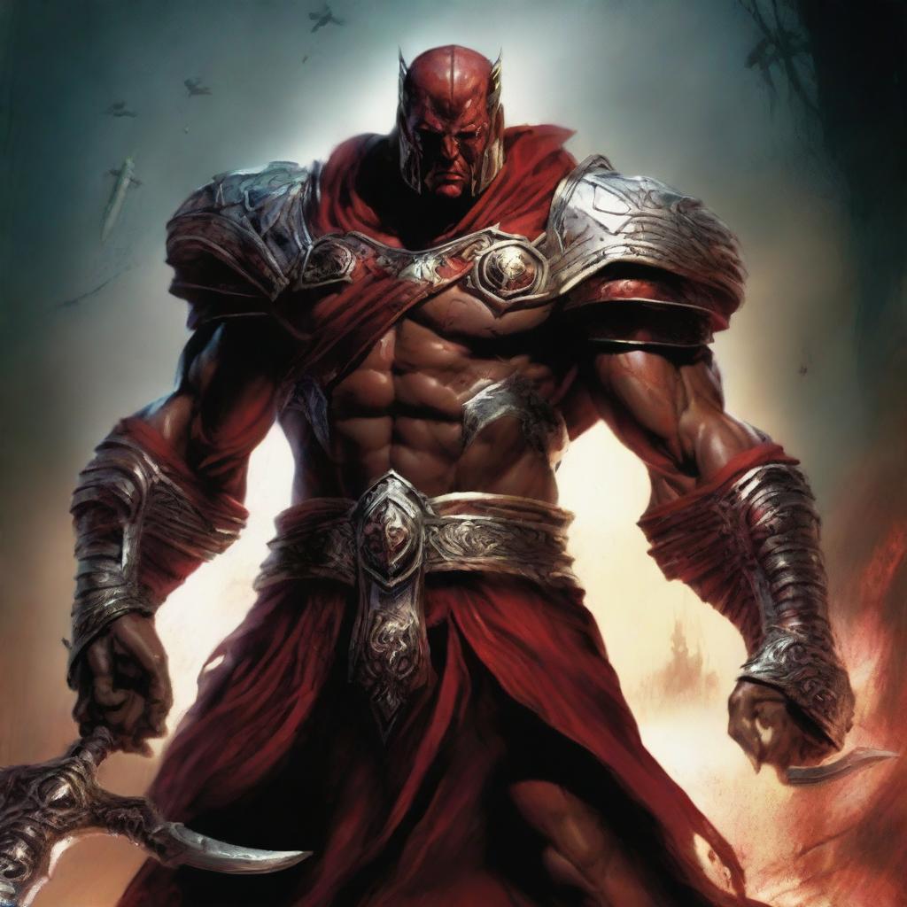 The fantasy god of glory and war called Kain is a formidable warrior, with a muscular build and a fierce countenance