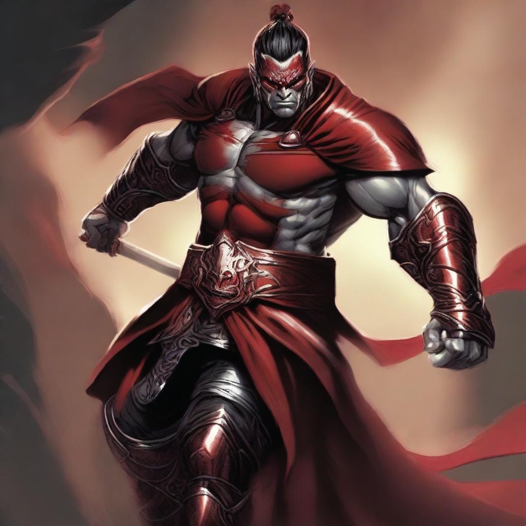 The fantasy god of honor and war called Kain is a formidable warrior, with a muscular build and a fierce countenance