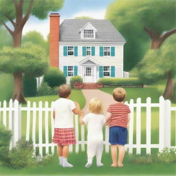 A back cover for a book featuring a picture-perfect house with a white picket fence