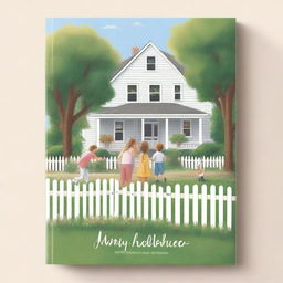 A back cover for a book featuring a picture-perfect house with a white picket fence