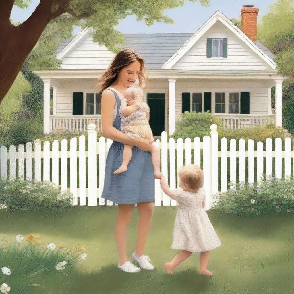 A back cover for a book featuring a picture-perfect house with a white picket fence