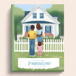 A back cover for a book featuring a picture-perfect house with a white picket fence
