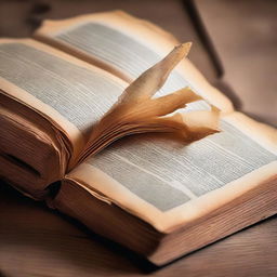 A detailed close-up image of torn pages from an old, weathered book