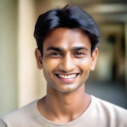 A young Indian man with a thin build and fair skin tone