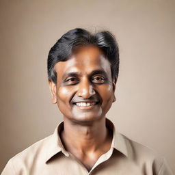 A middle-aged Indian man with a thin build and fair skin tone