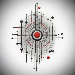 An abstract tattoo design inspired by Andrew Tate's teachings and The Matrix. Visualize the concept of awareness and freedom using symbols from the Matrix – a broken code, an unplugged cable, and the red pill – combined with representations of success, courage, and discipline from Tate's philosophy.