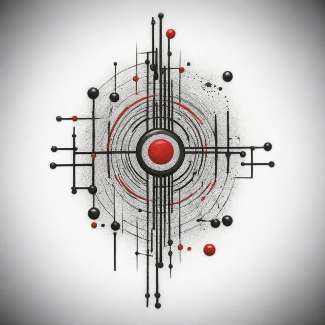 An abstract tattoo design inspired by Andrew Tate's teachings and The Matrix. Visualize the concept of awareness and freedom using symbols from the Matrix – a broken code, an unplugged cable, and the red pill – combined with representations of success, courage, and discipline from Tate's philosophy.