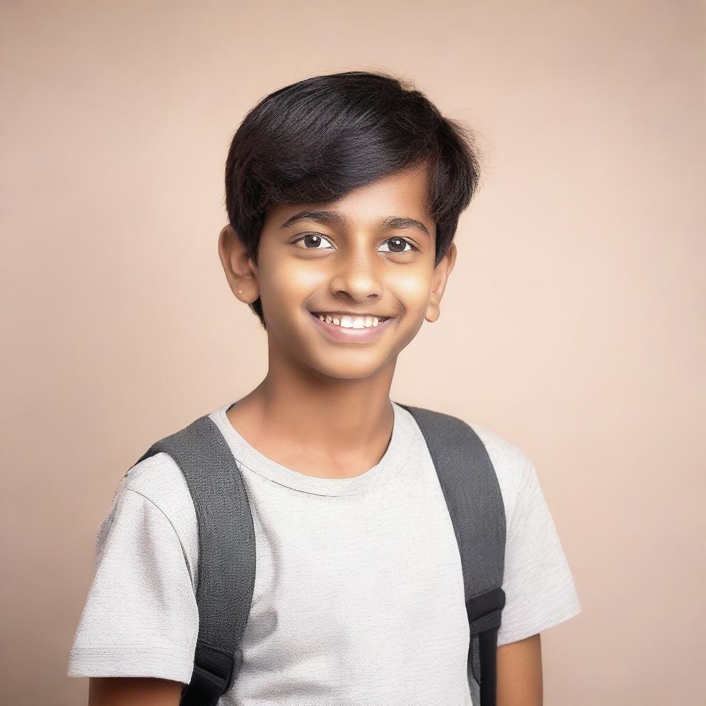 A teenage Indian boy with a thin build and fair skin tone