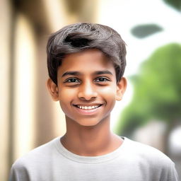 A teenage Indian boy with a thin build and fair skin tone