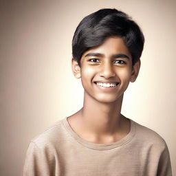 A teenage Indian boy with a thin build and fair skin tone