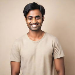 An Indian man who is 30 years old, with a thin build and fair skin tone