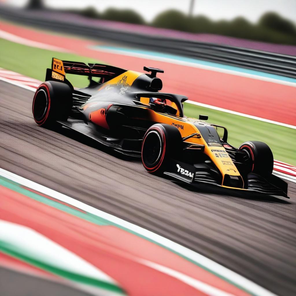 A high-resolution image of a Cupra F1 car racing on a track