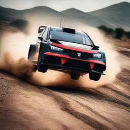 A high-resolution image of a Cupra WRC car racing on a rugged off-road track