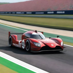 A high-resolution image of a Mazda Le Mans car racing on the iconic Le Mans circuit