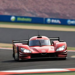 A high-resolution image of a Mazda Le Mans car racing on the iconic Le Mans circuit