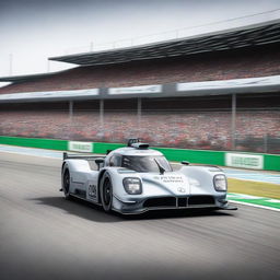 A high-resolution image of a Mercedes Le Mans car racing on the iconic Le Mans circuit