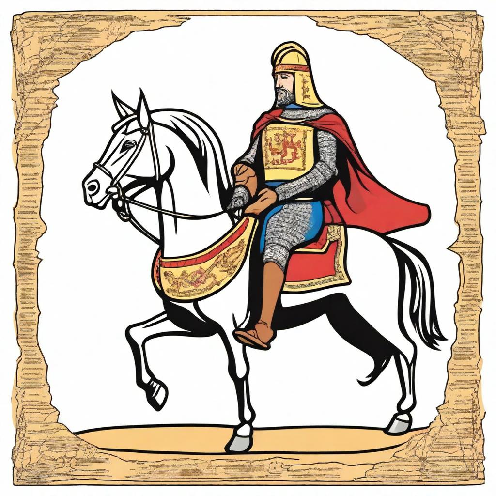 Create an image of El Cid Campeador designed for 12-year-old children