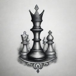 A tattoo design that encapsulates the teachings of Andrew Tate. Incorporate symbols of success, discipline, hustle and strength, with possible elements like a crown, a chess piece, or a burning candle to signify the continuous drive and determination.