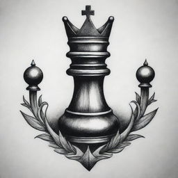 A tattoo design that encapsulates the teachings of Andrew Tate. Incorporate symbols of success, discipline, hustle and strength, with possible elements like a crown, a chess piece, or a burning candle to signify the continuous drive and determination.