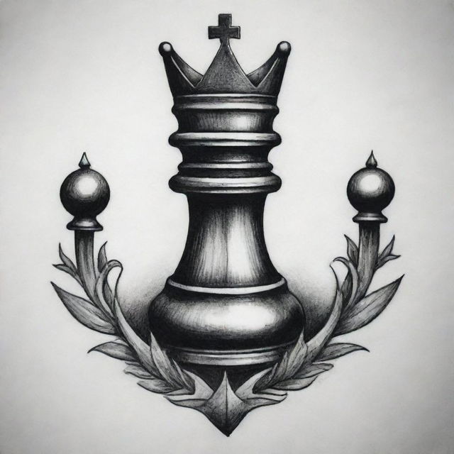 A tattoo design that encapsulates the teachings of Andrew Tate. Incorporate symbols of success, discipline, hustle and strength, with possible elements like a crown, a chess piece, or a burning candle to signify the continuous drive and determination.