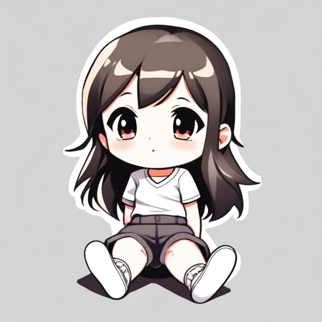 A full-length illustration of a chibi girl sitting down