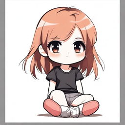 A full-length illustration of a chibi girl sitting down