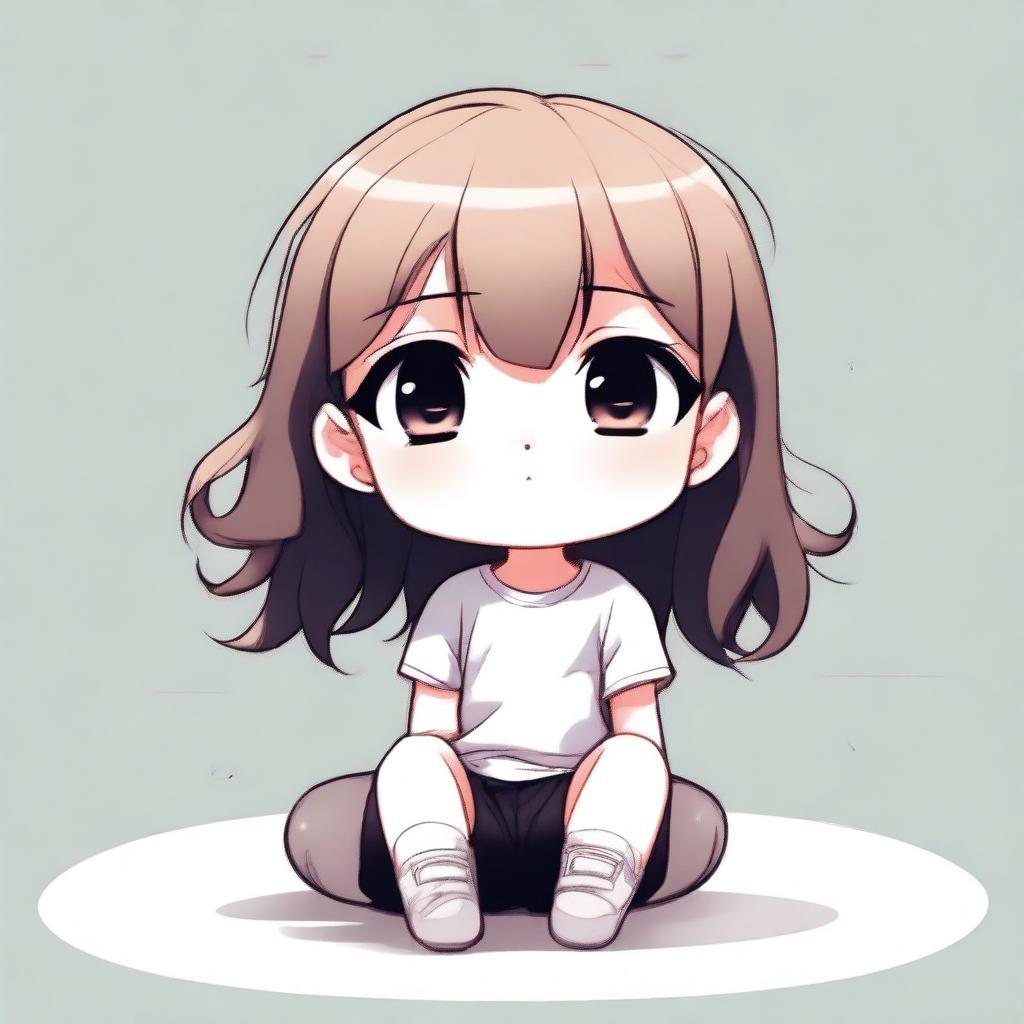 A full-length illustration of a chibi girl sitting down