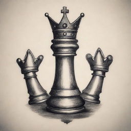 A tattoo design that encapsulates the teachings of Andrew Tate. Incorporate symbols of success, discipline, hustle and strength, with possible elements like a crown, a chess piece, or a burning candle to signify the continuous drive and determination.