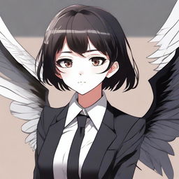 A detailed illustration of an anime girl with big, expressive eyes and long, elegant wings