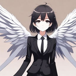 A detailed illustration of an anime girl with big, expressive eyes and long, elegant wings