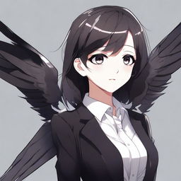 A detailed illustration of an anime girl with big, expressive eyes and long, elegant wings