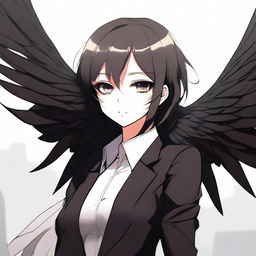 A detailed illustration of an anime girl with big, expressive eyes and long, elegant wings