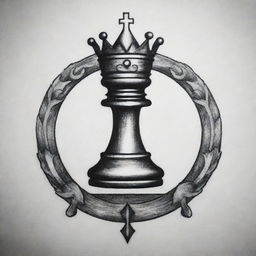 A tattoo design that encapsulates the teachings of Andrew Tate. Incorporate symbols of success, discipline, hustle and strength, with possible elements like a crown, a chess piece, or a burning candle to signify the continuous drive and determination.