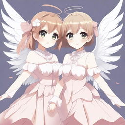 A detailed illustration of two anime girls with white wings holding hands