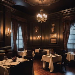 A spooky yet stylish restaurant set in a haunted mansion