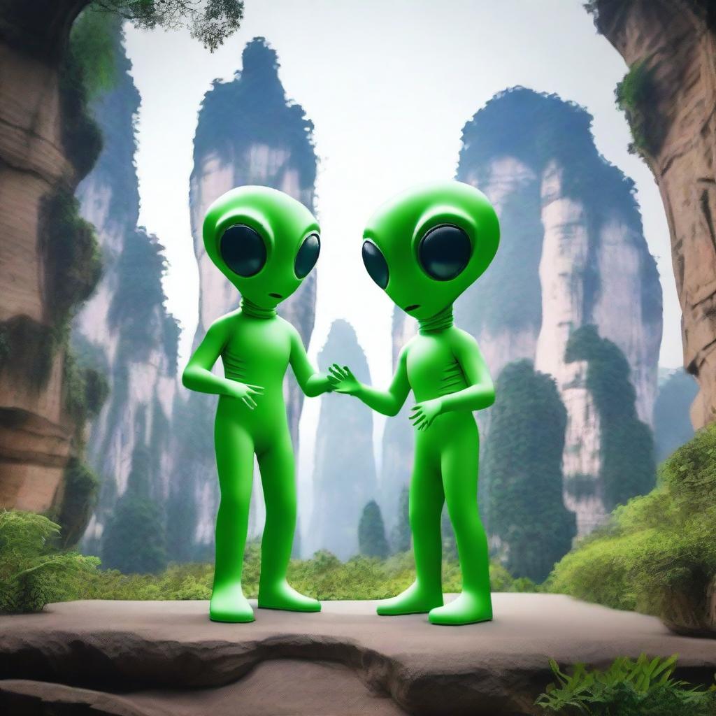 Two aliens who have landed on Earth in Zhangjiajie