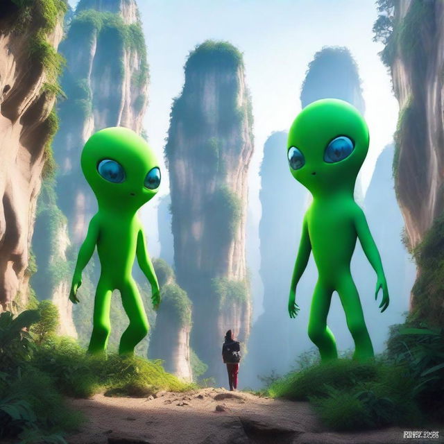 Two aliens who have landed on Earth in Zhangjiajie
