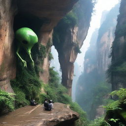 Two injured aliens have landed in a canyon in Zhangjiajie on Earth