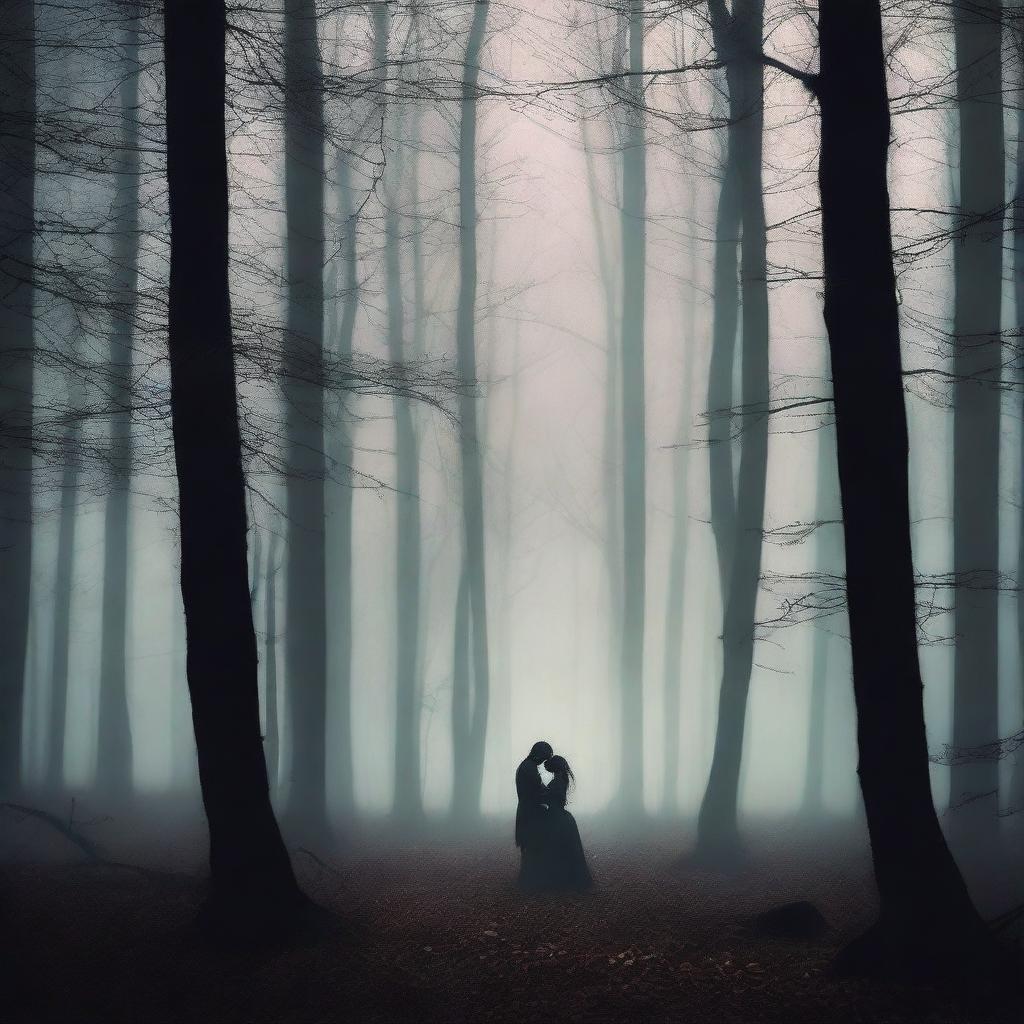 A captivating cover for a dark romance novel set in a forest