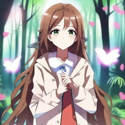 Create an image of an anime-style fantasy girl with long hair wearing a jacket