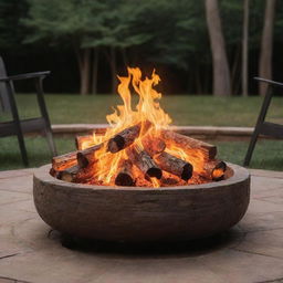 A mesmerizing bonfire raging in a fire pit, casting a warm and enchanting glow all around