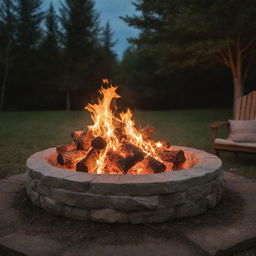 A mesmerizing bonfire raging in a fire pit, casting a warm and enchanting glow all around