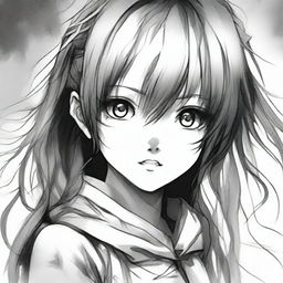 Create a pencil art image of an anime girl in a horror theme