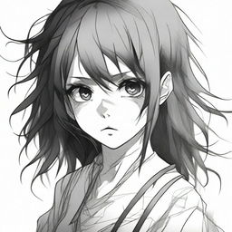 Create a pencil art image of an anime girl in a horror theme