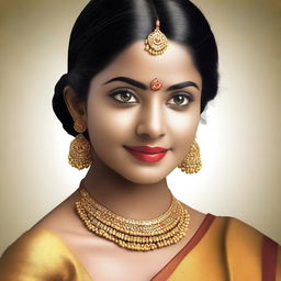 A depiction of a South Indian girl with traditional attire, showcasing cultural beauty and elegance