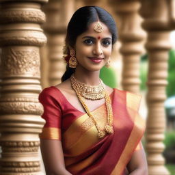 A depiction of a South Indian girl with traditional attire, showcasing cultural beauty and elegance