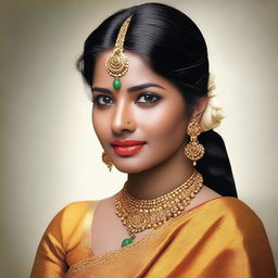 A depiction of a South Indian girl with traditional attire, showcasing cultural beauty and elegance