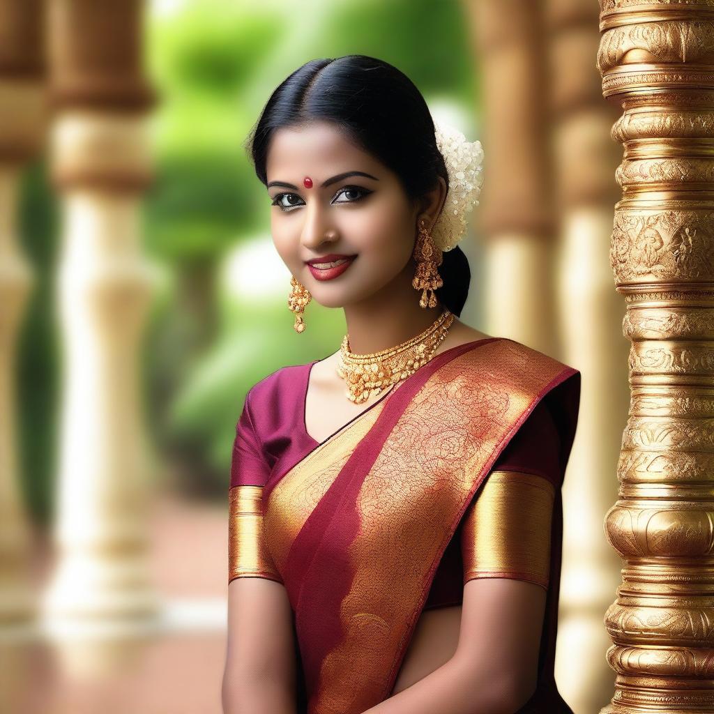 A depiction of a South Indian girl with traditional attire, showcasing cultural beauty and elegance