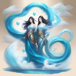 Create an image of two guardians, one representing water and the other representing air